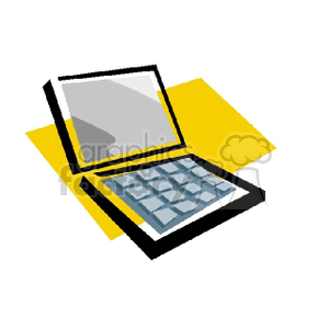 A clipart image of an open laptop with a yellow background.