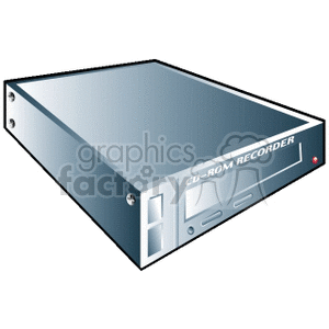 Clipart image of a CD-ROM recorder in a gray metallic design with a button and indicator light.