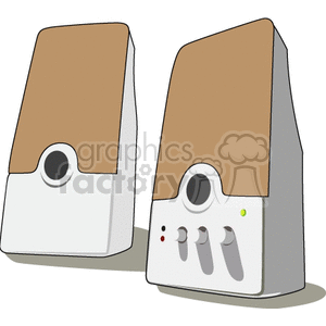 A clipart image of two computer speakers with control knobs.