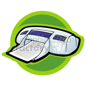 Clipart illustration of a printer with a green background.