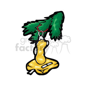 Clipart image of a stylized Christmas tree ornament featuring a hanging golden ornament in the shape of a joystick with a green pine branch.