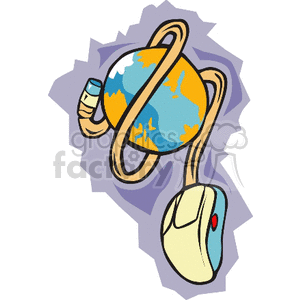 Clipart showing a computer mouse connected to a globe, symbolizing internet connectivity and global communication.