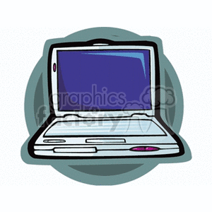 Clipart illustration of a laptop with a blue screen.