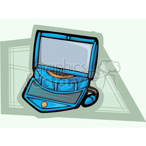 A stylized clipart image of a blue PC with a mouse on a geometric background.