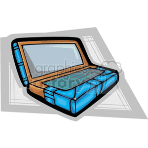 Colorful illustration of an open laptop with a stylized design.