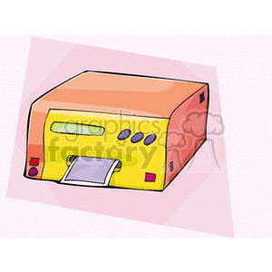 A colorful clipart image of a printer with paper output.