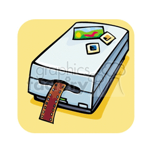 Clipart image of a scanner with film negatives and photo slides on top.