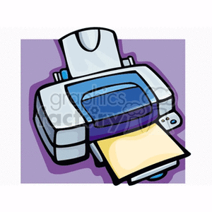 Colorful clipart illustration of a printer with paper.