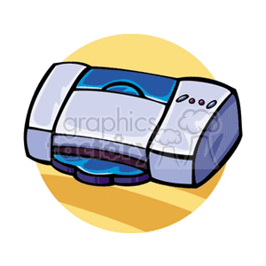 Clipart image of a printer. on a yellow circle background