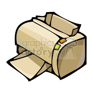 Clipart image of a beige printer with paper.