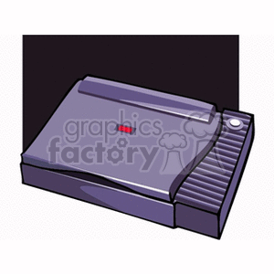 A clipart image of a flatbed scanner with a sleek, modern design and a button on the side.