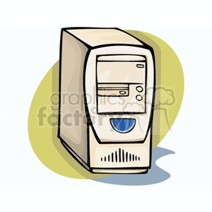 Clipart image of a vintage desktop computer tower with a beige casing.