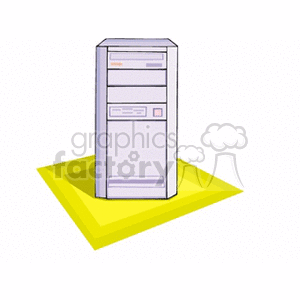 Clipart image of a computer tower standing on a yellow surface.