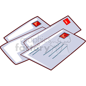 A clipart image of three overlapping envelopes with red seals.