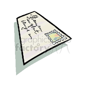 This clipart image features an envelope with handwriting and a postage stamp.