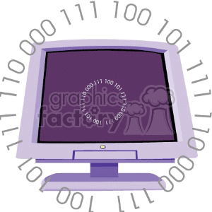 Clipart image of a computer monitor with binary code encircling the screen.