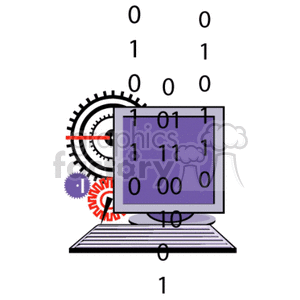 Tech : Computer, Binary Code, and Gears