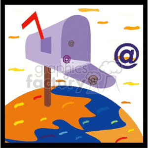 A stylized clipart image of a mailbox on a globe with multiple '@' symbols, representing global email communication.