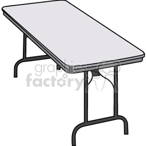 Illustration of a folding table with metal legs and a rectangular surface.