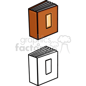 Clipart image of two books: one colored in brown and another in black and white, with visible spines and a rectangular label on the cover.