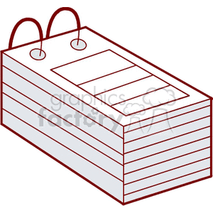 A clipart image of a stack of rectangular cards or flashcards bound at one end with two rings.