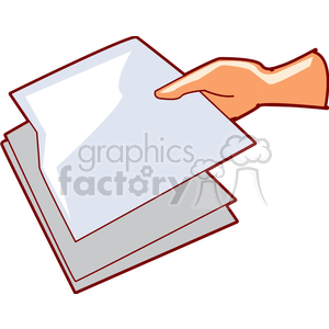 A clipart image of a hand holding a stack of papers.