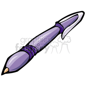 Clipart image of a purple pen with a unique and curvy design.