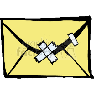   The image shows a yellow envelope sealed with a piece of white tape that has a black cross over the flap, an indication that it