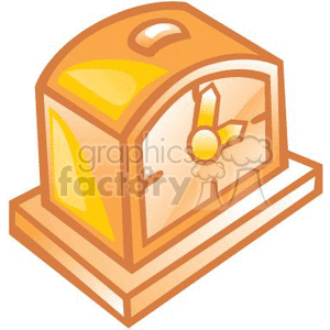   This is a clipart image of a classic mantel clock. The clock has a traditional design, with a gold and yellow color scheme, and is displayed on a base, indicating it