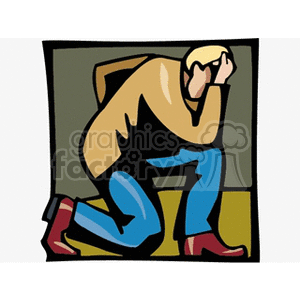Sad man kneeling down