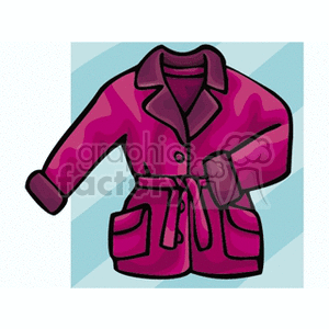 A clipart image of a purple winter coat with buttons, pockets, and a belt.
