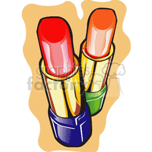 A colorful clipart image of two lipsticks, one red and one orange, in open tubes with gold and blue-green casing.