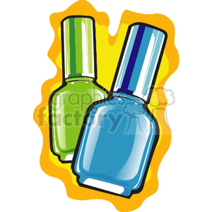 Colorful clipart image of two nail polish bottles, one green and one blue, with a vibrant yellow background.