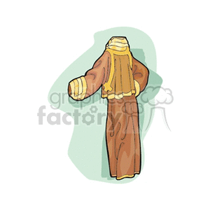 A clipart image of a brown and yellow medieval robe with wide sleeves and a high collar.