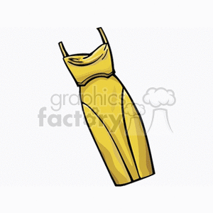 Clipart image of a yellow dress with thin straps and a fitted design.