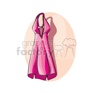 A clipart image of a pink sleeveless dress with a halter neckline, set against a light abstract background.