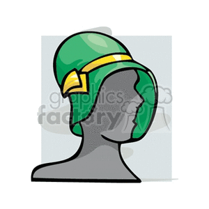 Clipart illustration of a mannequin head wearing a green hat with a yellow ribbon