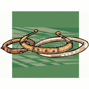 Clipart image of traditional gold bangles against a green geometric background.