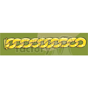 An illustration of a thick gold chain bracelet with interlocking links on a green background.