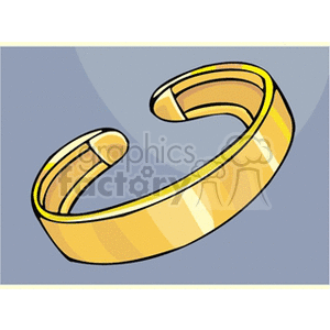 A clipart image of a golden bracelet with a smooth surface and an open-ended design.