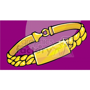 A clipart illustration of a gold bracelet with a shiny surface against a purple background.