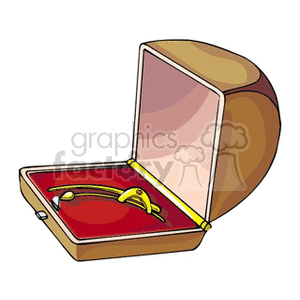 A clipart image showing an open jewelry box with a gold tie clip inside, set against a velvet-lined interior.