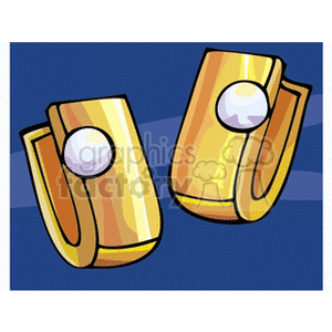 This clipart image features a pair of gold cufflinks with white pearls set in a blue background.