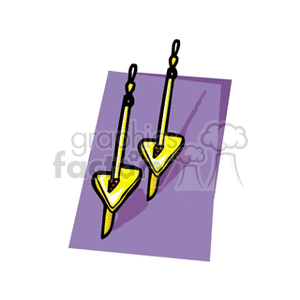 A clipart image of two yellow and black stylized earrings with a geometric design, set against a purple rectangular background.