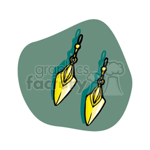 Clipart image of gold dangle earrings in an Indian style with arrowhead design, hanging from hooks.