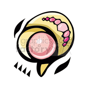 Clipart of a gold earring featuring a large pink pearl and small pink jewels.