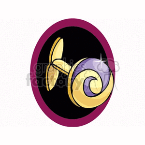 Clipart image of a gold cufflink with a swirl design and a shiny finish.