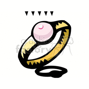 Clipart illustration of a gold ring with a pink gemstone, featuring a stylized and bold design.