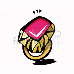 A colorful clipart image of a large, vibrant ruby ring with a gold band.