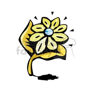 A stylized clipart image of a yellow flower with golden leaves and a crystal-like center.